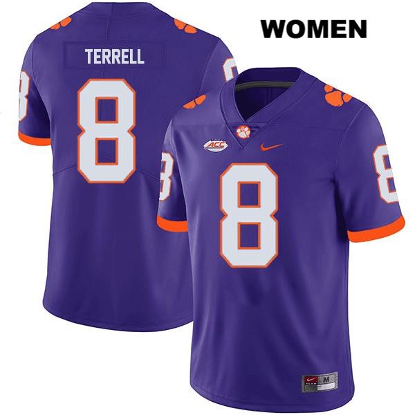 Women's Clemson Tigers #8 A.J. Terrell Stitched Purple Legend Authentic Nike NCAA College Football Jersey MUL0546AY